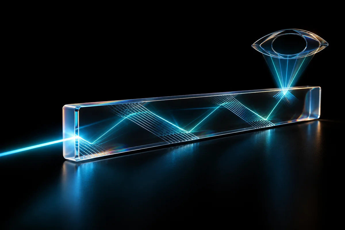 Concept illustration of light guided through an optical slab toward an eye aperture