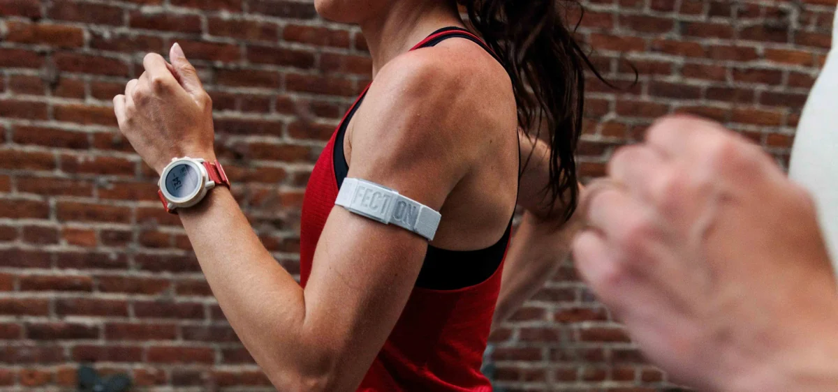 COROS Heart Rate Monitor worn on an upper arm