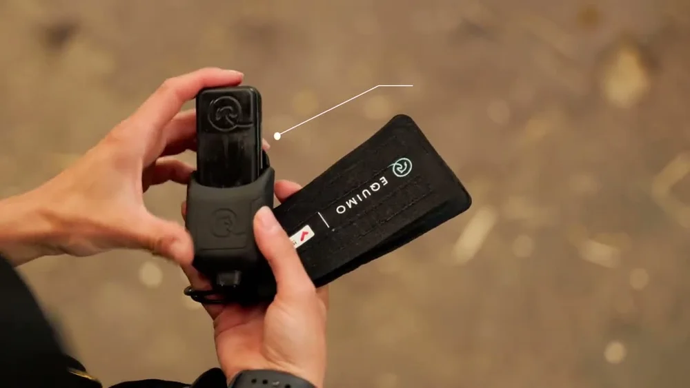 EQUIMO Tracker - Physical EQUIMO Tracker shown with optional Heart Rate electrode hardware in the maker's original instructional video.