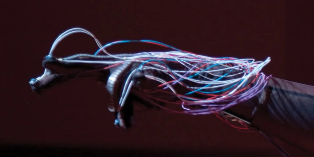 Laetitia Sonami lady’s glove V - Physical lady’s glove V. Creator Laetitia Sonami labels this image as her fifth instrument.