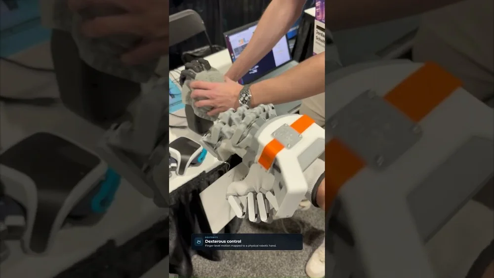 SenseGlove R1 - Knoxlabs original SenseGlove R1 x Seed Robotics physical demonstration thumbnail, showing the actual R1 worn on the operator's hand beside the robotic hand.